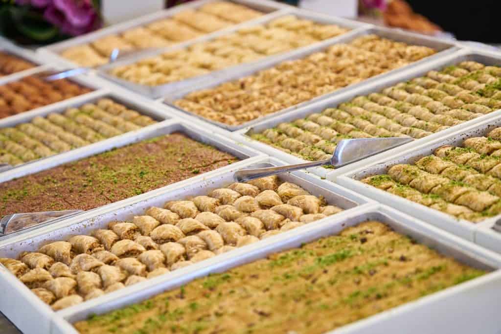 Different types of baklava on display