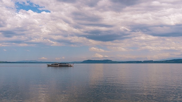 Lake Neuchatel with a single steamer in the water