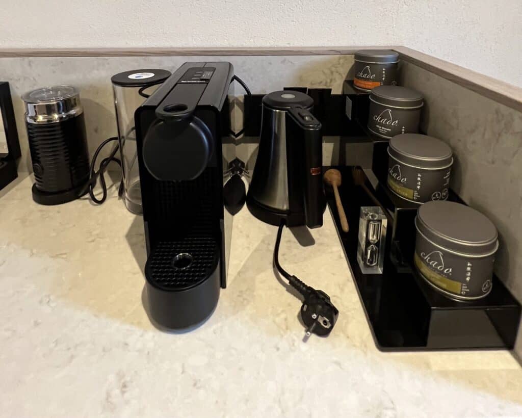 Nespresso machine in black placed on a countertop